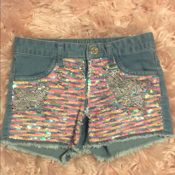 Justice sequin flip jean shorts - Picture 1 of 5